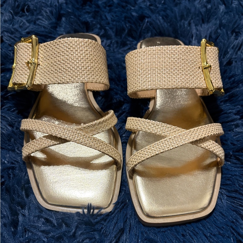 Elegant Tan Sandals with Gold Accents